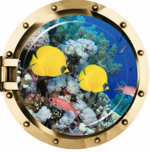 ウォールステッカー 潜水艦窓から 熱帯魚 珊瑚礁 3D壁シール 鮮やかな 模様 さかな鑑賞 綺麗な 海底 貼り方簡単 デコれる ウォールシール
