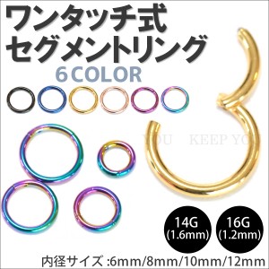 【メール便対応】ボディピアス カラー ワンタッチ セグメントリング 14G(1.6mm) 16G(1.2mm) サージカルステンレス316L ゴールド ブラック