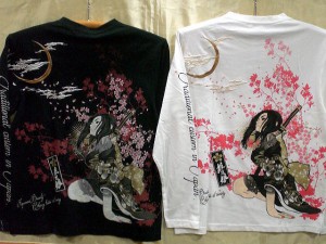 絡繰魂　和柄　抜刀娘 凛・三日月舞桜　 長袖Tシャツ カラクリ魂