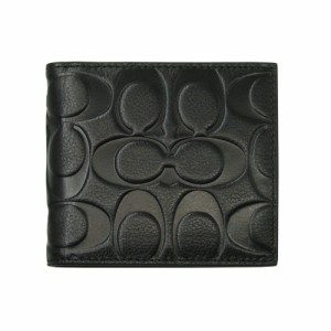 コーチ COACH 二つ折り財布 F75005 ブラック シグネチャー 型押しロゴ　コンパクト シンプル アウトレット