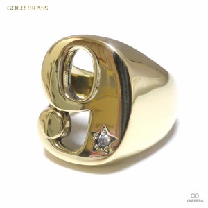 【ゴールドブラス（真鍮）】 ナンバー”9” ジルコニア入りスターポイント リング 【 メンズ/指輪 /BR-0138】