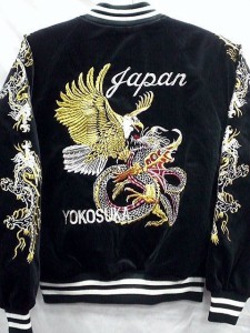 スカジャン　鷹と龍刺繍　5L　日本製本格刺繍のスカジャン　別珍