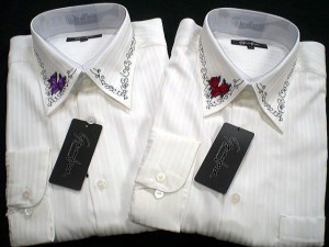 日本製　ドレスシャツ 衿バラ刺繍