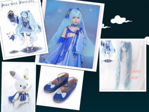 vocaloid2017雪ミクmiku 北海道 衣装＋ウイッグ＋ぬいぐるみ+靴　コスチューム、コスプレ衣装 S-LL