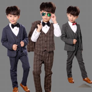 春秋ボーイズ男の子フォーマルスーツ上下セットアップ子供服キッズジャケット+ベスト+パンツ結婚式3点セット発表式ジレベスト司会者