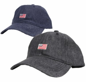 キャップ メンズ レディース 帽子 約54〜59cm デニム国旗刺繍ローキャップ ブラック ネイビー exas