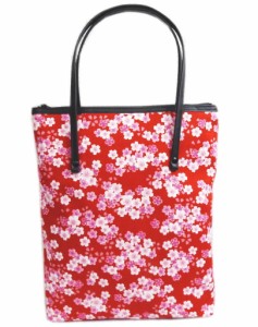バッグ 和柄 手提げ 赤色地小桜桜 縦型 日本製 和装 着物 卒業式 袴 洋服 女性用 レディース