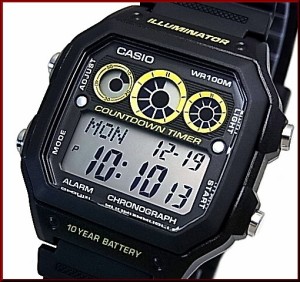 CASIO【カシオ/スタンダード】デジタル カウントダウンタイマー メンズ腕時計 ラバーベルト ブラック/イエロー 海外モデル AE-1300WH-1A