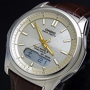 【カシオ/CASIO】Wave Ceptor/ウェーブセプター メンズ ソーラー電波腕時計 シャンパン文字盤 ブラウンレザーベルトWVA-M630L-9AJF 