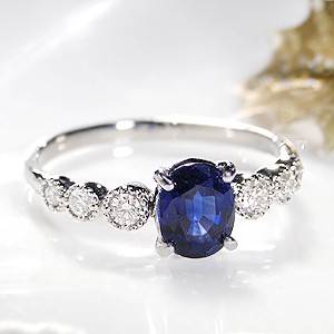 pt900 ブルーサファイア ダイヤモンド リング ジュエリー 指輪 プラチナ ミル打ち オーバル 9月誕生石 サファイヤ ダイヤモンドリング