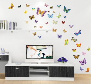 シール 壁紙 色とりどりの蝶々 バタフライ ウォールステッカー 綺麗 はがせる ちょう 家具 パソコン デコレーション ネコポス 送料無料