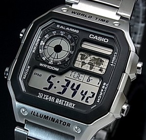 CASIO【カシオ/スタンダード】デジタル 世界地図表示ワールドタイム メンズ腕時計 メタルベルト 海外モデル AE-1200WHD-1A