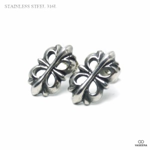 【2個セット(両耳用) / ピアス】15mm透かし彫りフローラルクロス アンティーク調 ステンレス ピアス【STBP-0002】