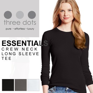 スリードッツ 長袖 tシャツ レディース three dots エッセンシャル クルーネック 白 黒 ホワイト ブラック 送料無料 