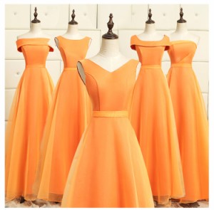 お得 可愛いオレンジ色 パーティドレス ロングドレス ワンピース 舞台ドレス 全5タイプ 結婚式 二次会 発表会 イベント D121a
