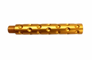 SLONG Airsoft M4/M16 アルミアウターバレルエクステンション Type F GOLD 14mm逆ネジ/117mm