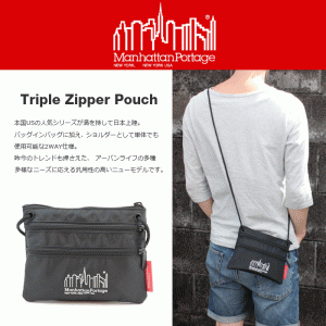 定番 マンハッタンポーテージ Manhattan Portage バッグ サコッシュ トリプル ジッパー ポーチ W アクセサリー レーベル ブラック TWCH-4