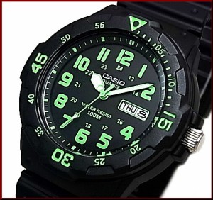 CASIO【カシオ/スタンダード】アナログクォーツ メンズ腕時計 ラバーベルト ブラック/グリーン文字盤 海外モデル MRW-200H-3B（送料無料