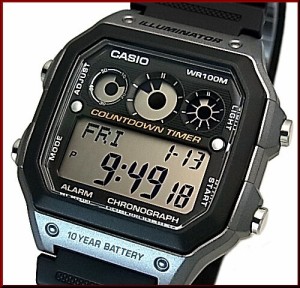 CASIO【カシオ/スタンダード】デジタル カウントダウンタイマー メンズ腕時計 ラバーベルト ブラック/グレー 海外モデル AE-1300WH-8A（