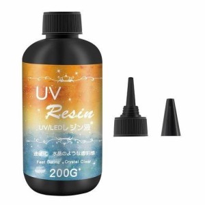 UNOKKI レジン液, 高い透明 200G UV/LED対応 レジン液 大容量, 高い透明 UVレジン液, ジュエリー等に適用クリアUVレジン, 硬化速い, 低刺