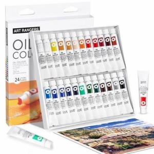 LIGHTWISH 油絵の具 学習油絵セット 24色 X 12ML キャンバス絵画用の豊富な顔料油ベースの絵の具、初心者、学生、大人向けの非毒性の油絵