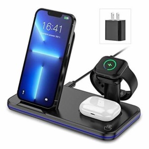 YOMODONIA 3IN1 ワイヤレス充電器 QI スマホ急速充電器 IPHONE APPLE WATCH AIRPODS 充電スタンド 最大15W出力 置くだけ充電 IPHONE 14/1