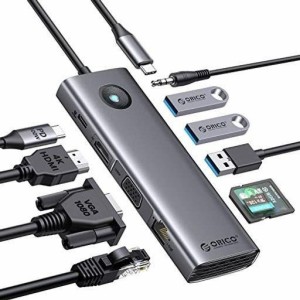 ORICO USB C ハブ 10-IN-1 3*USB3.0 4K対応 HDMIポート VGAポート 100W USB PD充電 1GBPSイーサネット TF/SDカードリーダー 3.5MMオーデ