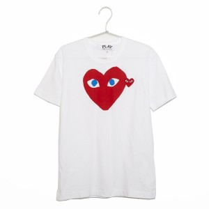 コムデギャルソン Tシャツ メンズ 半袖 PLAY RED DOUBLE HEART S/S TEE プレイ レッド ダブルハート AZ-T086-051 ホワイト＋レッド ギャ