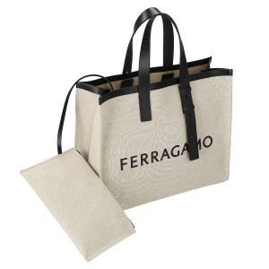 フェラガモ Ferragamo バッグ トートバッグ ポーチ付き 241298 764873 レディース ベージュ系+ブラック トート 人気 ブランド 使いやすい