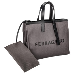 フェラガモ Ferragamo バッグ トートバッグ ポーチ付き 241298 764874 レディース グレー系+ブラック トート 人気 ブランド 使いやすい 