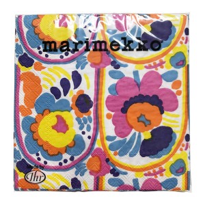 マリメッコ marimekko ペーパーナプキン 紙ナプキン ランチサイズ 20枚 606290 KARUSELLI カルセッリ white 花柄 ピンク+ブルー系マルチ 