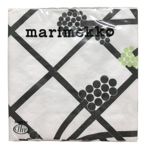 マリメッコ marimekko ペーパーナプキン 紙ナプキン ランチサイズ 20枚 732420 HORTENSIE ホルテンシエ green ホワイト+ブラック+ライト