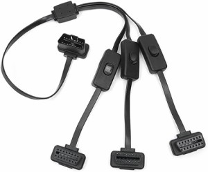 CarAngels スイッチ3つ付き OBD2 延長ケーブル 3分岐ケーブル 60cm フラットケーブル仕様 3分岐ハー