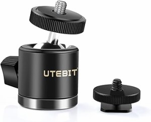 UTEBIT 自由雲台 360度 回転可能 ボールヘッド雲台 直径20mm 小型雲台 1/4 ネジ ネジ付シュー ベース
