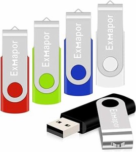 USBメモリ 1GB 5個セット Exmapor USBフラッシュメモリ 回転式 ストラップホール付き 五色（黒、赤、緑