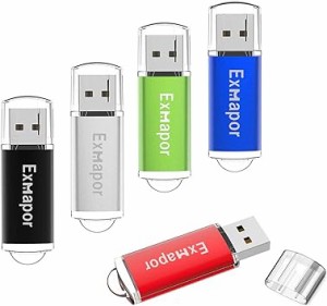 5個セット 4GB USBフラッシュメモリ Exmapor USBメモリ キャップ式 五色（赤、黒、銀、緑、青）