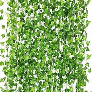 12本 2M フェイクグリーン 人工観葉植物 アイビー 造花 藤 壁掛け 葉 グリーン インテリア 飾り ホーム オフィ
