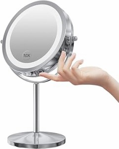 Gospire 拡大鏡 LED拡大鏡 拡大化粧鏡 化粧ミラー 10倍鏡付きLEDミラー LEDライト付きミラー タッチ式