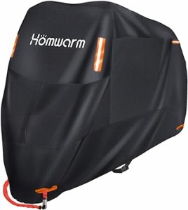 Homwarm バイクカバー 300D厚手 防水 紫外線防止 盗難防止 収納バッグ付き (XXL, ブラック)