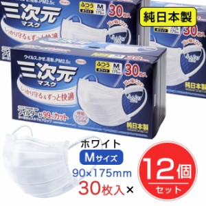 三次元マスク ふつう Mサイズ ホワイト 30枚入×12個セット ［純日本製マスク] - 興和 [不織布マスク]  【RSL配送】