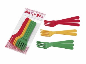 フォーク プラスチック製 パーティーポップ 14.3cm 8本入 (100円ショップ 100円均一 100均一 100均)