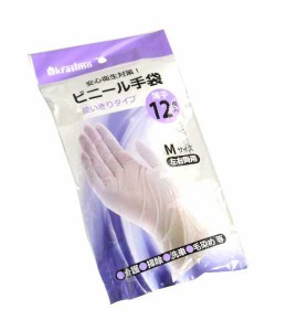 ビニール手袋 使いきりタイプ 薄手 左右両用 Mサイズ(22cm) 12枚入 (100円ショップ 100円均一 100均一 100均)