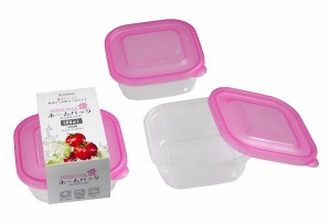 食品容器 ホームパックC ピンク 容量380ml 3個入 (100円ショップ 100円均一 100均一 100均)