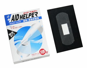 絆創膏 エイドヘルパー 透明 防水タイプ 幅広サイズ(2.8×7.2cm) 15枚入 (100円ショップ 100円均一 100均一 100均)