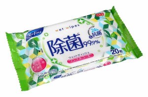 ウェットティッシュ リファイン 99.9%除菌 ノンアルコール 無香料 20×30cm 20枚入 (100円ショップ 100円均一 100均一 100均)