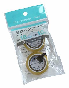 セロハンテープ 1.5cm×長さ10m 2個入 カッター付 (100円ショップ 100円均一 100均一 100均)