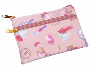 Wファスナーケース 合皮 ファンシーコスメ 9×13cm ［色指定不可］ (100円ショップ 100円均一 100均一 100均)