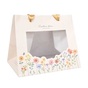 窓付ペーパーバッグ 花柄 14×16×マチ12cm ［色柄指定不可］ (100円ショップ 100円均一 100均一 100均)