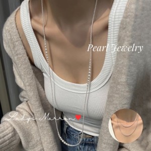 パールネックレス パールのネックレス 2連 真珠ネックレス ロングパールネックレス パールロングネックレス 真珠のネックレス ガラスパー