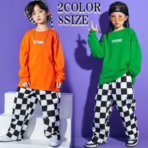 2カラー 8サイズ ロングスリーブTシャツ ロンティー 長袖 ロゴ オレンジ グリーン 緑 原色 キッズ ダンス 衣装 ヒップホップ レッスン着 